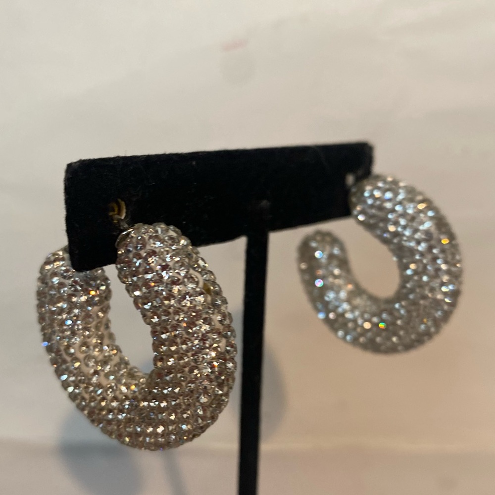 Sofia James fine Silver Plated Austrian wide Crystal Hoop Statement Earrings